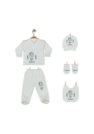 Pia Baby 2013 İsme Özel Balonlu Beşli Zıbın Set Mavi
