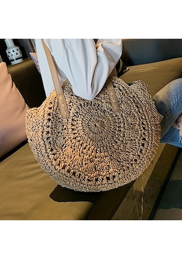 Yuvarlak Hasır Dokuma Kadın Çantası,