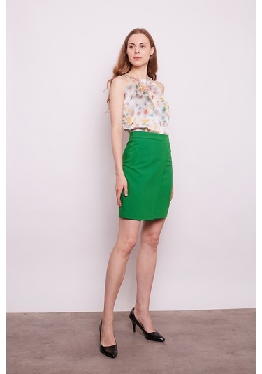 Yüksek Bel Anvelop Kruvaze Pamuklu Likralı Kumaş Kalem Ofis Etek- (544112337)
