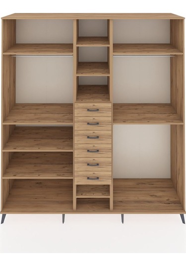 Kronos Dolap 10 Raflı 6 Çekmeceli 3 Askılı 220x59x243 Çam-çam/çam Atlas Çam/atlas Çam