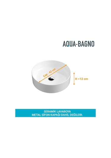 Aqua Bagno Bianzo Tezgah Üstü Çanak Lavabo, Batarya Deliksiz, 42 Cm Beyaz