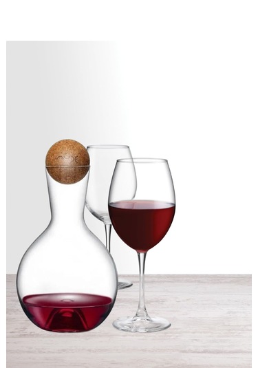 Nude Vintage Kristal Karaf & Paşabahçe Şarap Kadehi- 3 Parça