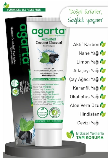 Agarta Doğal Hindistan Cevizi Özlü Aktif Karbon Diş Macunu 100 ML