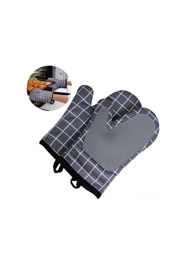 Padalink 18x28cm Silikon Isıl Yalıtım Eldiveni, Yorganlu Pamuk Fırın Eldiveni Çifti, Kaymazsız, Fırın-mikrodalga-grill Uygun, Mavi-gri-siyah Renk Seçeneği Diğer