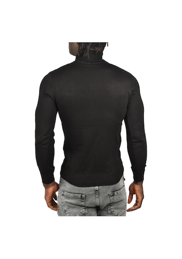 Deepsea Erkek Siyah Çizgi Desenli Slim Kesim Tam Balıkçı Yaka Triko Boğazlı Kazak 2505509 Siyah