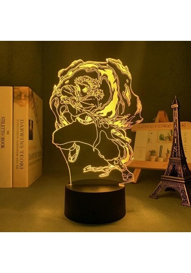 Goldenqian Anime 3d Işık Demon Slayer Kyojuro Rengoku Yatak Odası Dekoru Için Gece Lambası Odası Dekor Hediye Manga Led Lamba Kimetsu Hiçbir Yaiba Xr9m1x Siyah