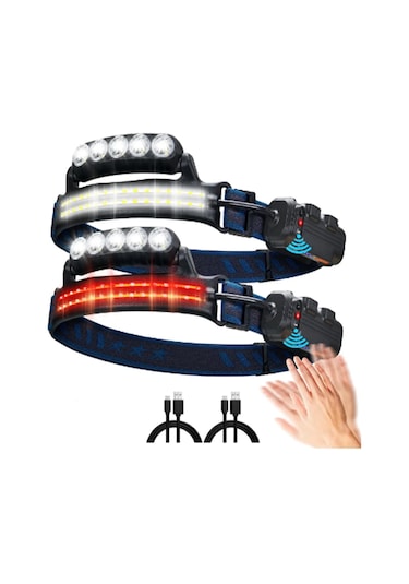 Gaman Cob Led Usb Şarj Çakar Işıklı Hareket Sensörü Kafa Feneri Km-214 Siyah