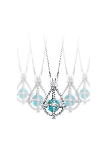 Pırlanta Safir Taşlı Altın Kolye 14 Ayar