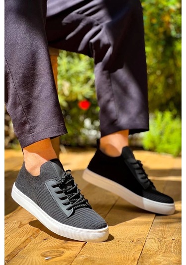 Siyah Triko Yüksek Taban Bağcıklı Günlük Erkek Ayakkabısı Siyah1 Siyah