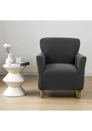 StarMall Streç Yikanabilir Karedesen Tek kişili Koltuk Örtüsü, kanepe, çekyat Kılıfı Antrasit