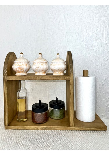 Doğal Ahşap Mutfak-banyo Rafı Tezgah Üstü Düzenleyici Baharatlık