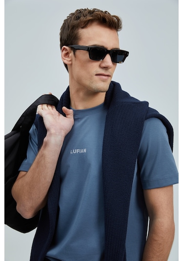 Lufian Erkek Marcus Modern Grafik T-shirt 111020235 Koyu Mavi Koyu Mavi
