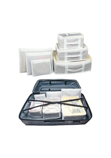 Alas Çok Amaçlı Bavul İçi Düzenleyici Gri Çizgili Altı Parça