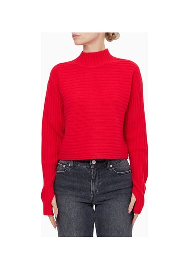 Almi Alice And Olivia Tavill Yarım Balıkçı Yaka Ribanalı Pullover Kazak Kırmızı