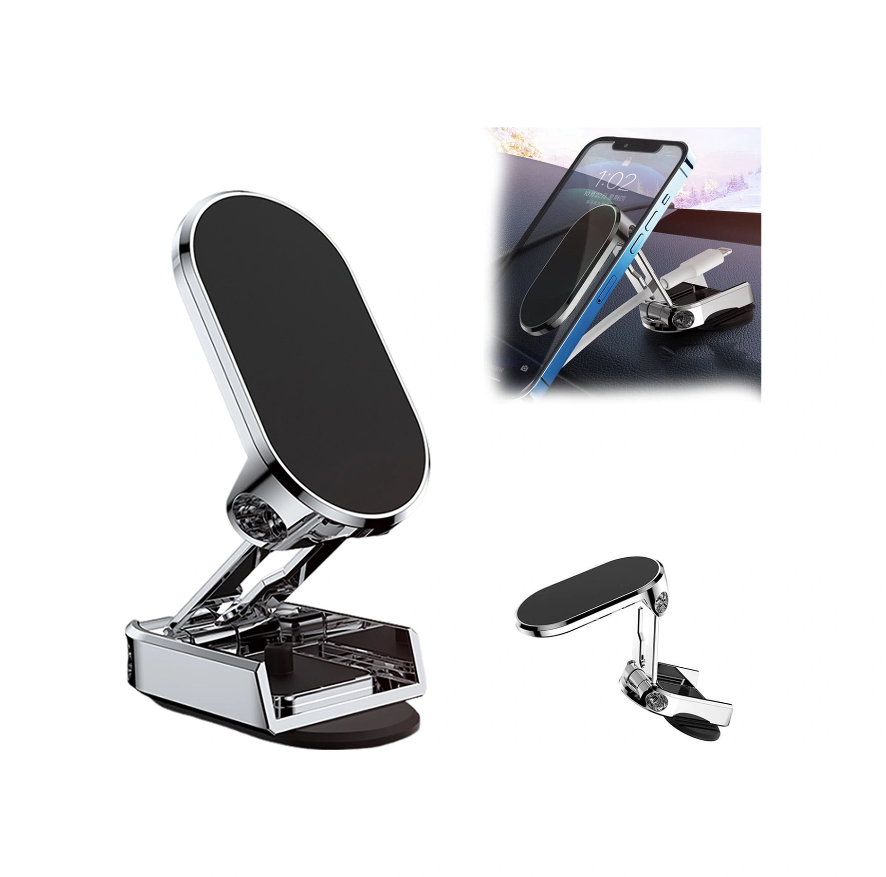 Xindoker Araç Manyetik Telefon Tutucu, 360 Derece Ayarı, Katlanabilir Tasarım, Sağlam Tutuş, Ev/araç/ofis Kullanıma Uygun, Gümüş Renk 2 Demir Levha + 1 Yedek Tutkal GÜMÜŞ