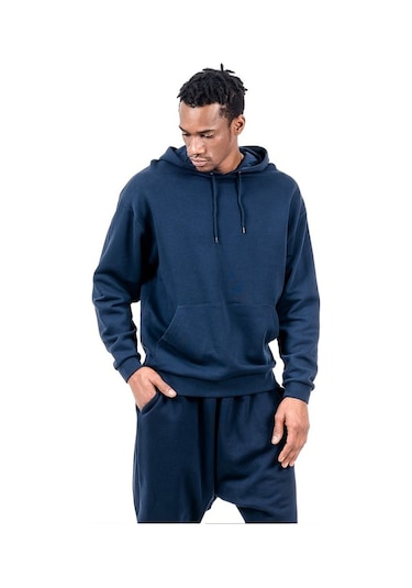 Jahr Marc Lacivert Önü Cepli Kapüşonlu Oversize Erkek Sweatshirt Lacivert