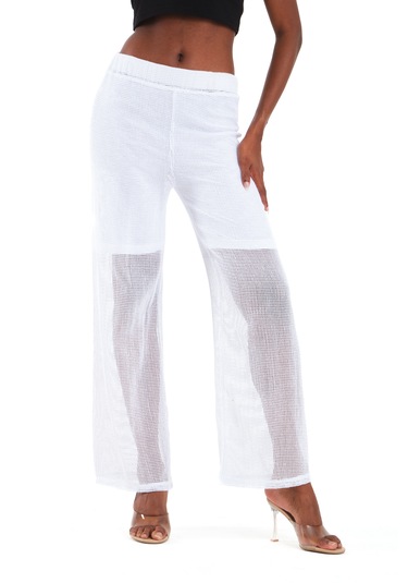 Astarlı Kare File Pantolon Beyaz