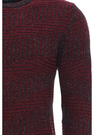 Bordo Bisiklet Yaka Kendinden Desenli Triko 001