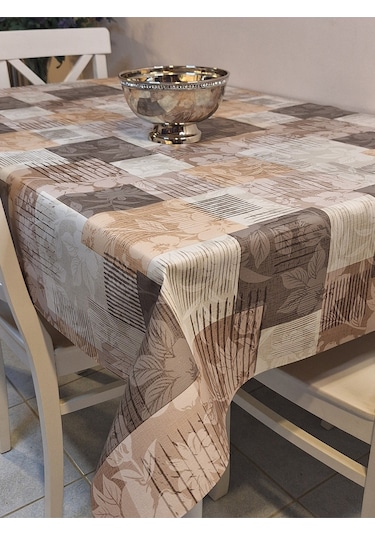 Elyaflı Pvc Muşamba - Desenli Silinebilir Masa Örtüsü Yeşil Fnt1246 Kahverengi
