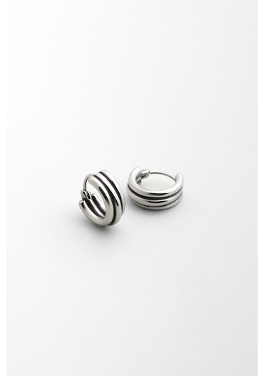 Minimal Tasarım Erkek Çelik Küpe Gri