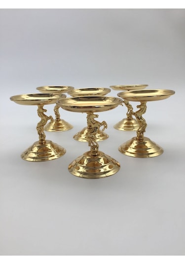 6'lı Gold Atlı Lokumluk, Çay Ve Kahve Yanı Sunumluk, Şekerlik