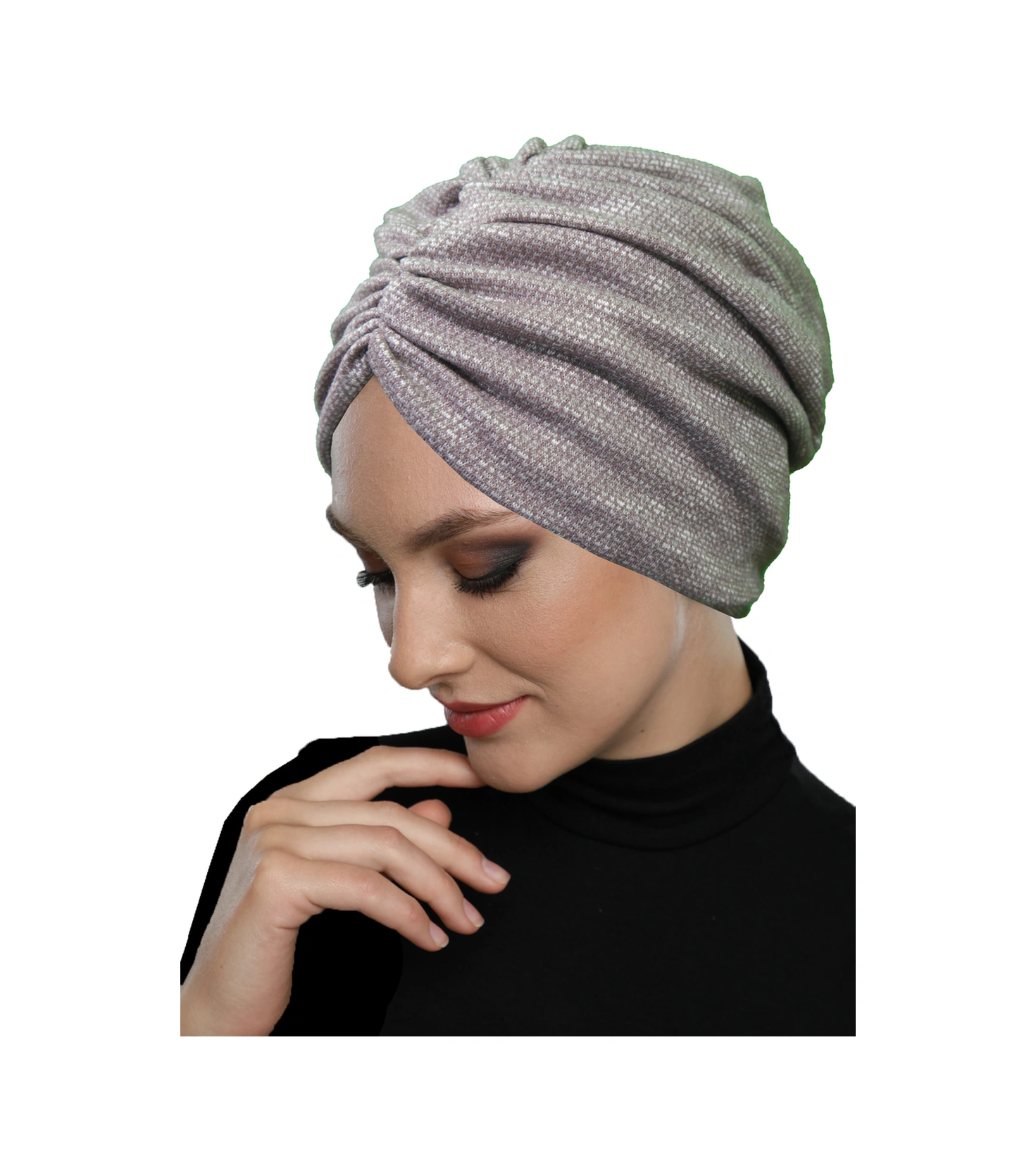 Kırçıllı Desenli Drapeli Gül Kurusu Çift Taraflı Hazır Türban Tesettür Bone Gül Kurusu