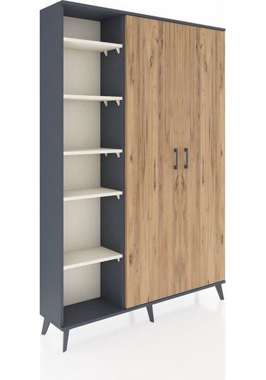 Arges Dolap 7 Raflı 2 Kapaklı Tek Askılı 132x30x195 Antrasit-... Antrasit