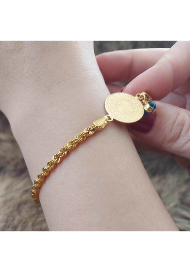 Altınbeyi Çeyrek Altınlı Halat Zincirli Bileklik Sarı Altın