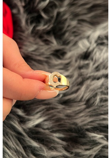 Fiyonk Kuyumculuk 14 Ayar Altın Taşlı Ç Harfli Yüzük 001