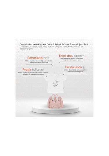 Gezenbebe Hero Kısa Kol Desenli Bebek T-shirt Ve Nakışlı Şort Seti Pembe