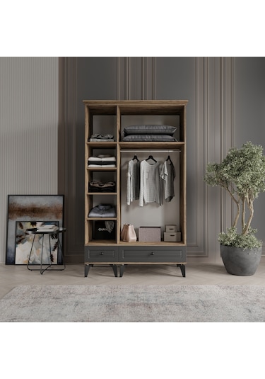 Beenal Nisa 3 Kapaklı Gardırop Dolap 120cm Atlantik Çam-antrasit