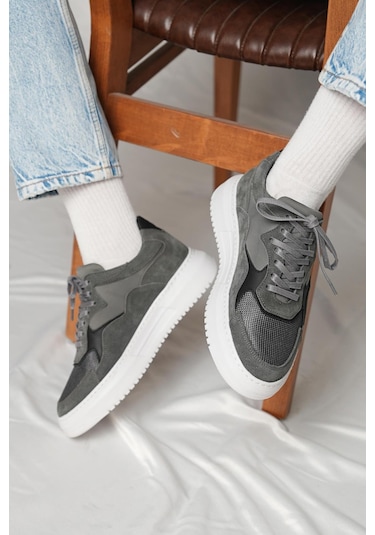 Shoetyle - Gri Süet Bağcıklı Erkek Sneaker 115-602-1334 Gri