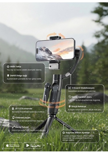 Ven-dens Vd-ss11 Premium Telefon Gimbal Ve Akıllı Tripod - Siyah