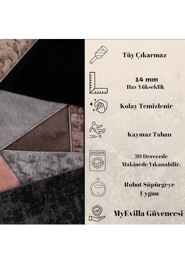 Dekoratif Puffy Peluş Yumuşak Kaymaz Taban Kesme Halı Yolluk Desenli Krem