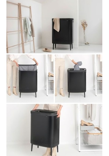 Brabantia Bio Matt Black Plastik Kapaklı Çamaşır Sepeti 2x45lt Siyah