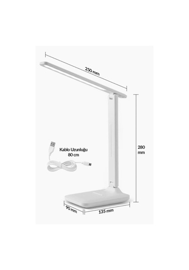 Şarjlı Masa Lambası - 3 Renk Dokunmatik Telefon Standlı 9w Led 800 Lümen Usb Şarjlı Beyaz