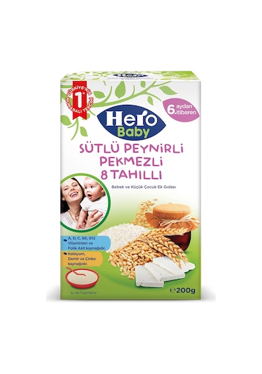 Hero Baby Sütlü 8 Tahıllı Peynirli Pekmezli 6+ Ay Kaşık Maması 200 G