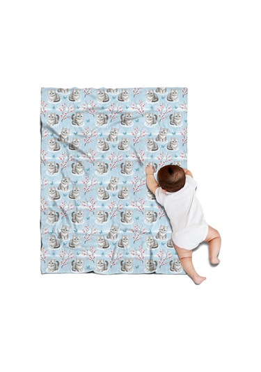 Cat Desenli 30x40 İnç Flanel Polar Battaniye, Yumuşak, Kalın, Tüm Mevsimler-a66 Cat Winter Floral