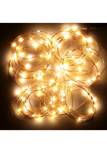 Neevoyu 10 Metre 100 Led Bakır Tel Işık Zinciri, Pil Kutulu 3xaa Pil Gerekiyor , Katlanabilir, Islak Beyaz Işık, Ev/parti Dekorasyonu, Dıy Şekillendirilebilir Beyaz