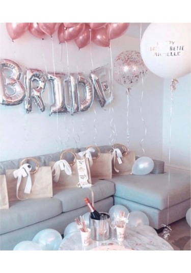 Gümüş Renkli Bride 100 Cm Büyük Boy Folyo Balon Seti