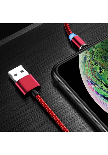 Suofeng 3-in-1 Manyetik Şarj Kablosu, 360 Kör Bağlanma, Led Işık, Android/ios/type-c Uyumlu, 2 Metre, Yüksek Dayanıklı 2.1a