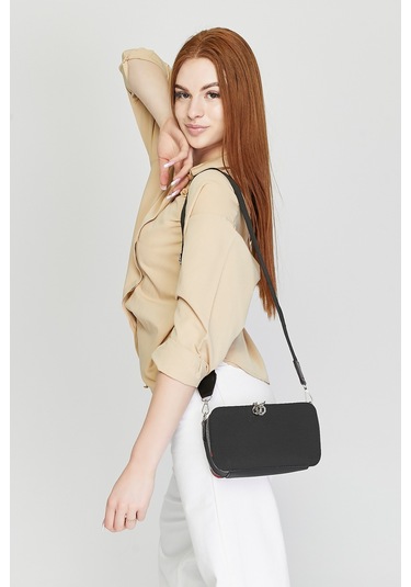 Morpelikan Bej Kabartma İki Bölmeli Kadın Omuz Çantası Antrasit