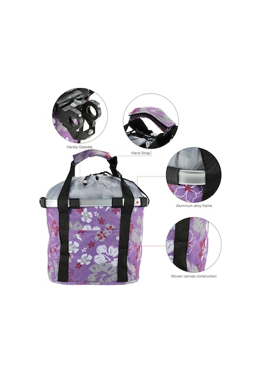 Geeksen Kedi Çantası Dağ Bisikleti Alüminyum Alaşımlı Sepet Bisiklet Sepeti Ön Çanta Hızlı Açma Sepeti Evcil Hayvan Çantası Mor Çiçek