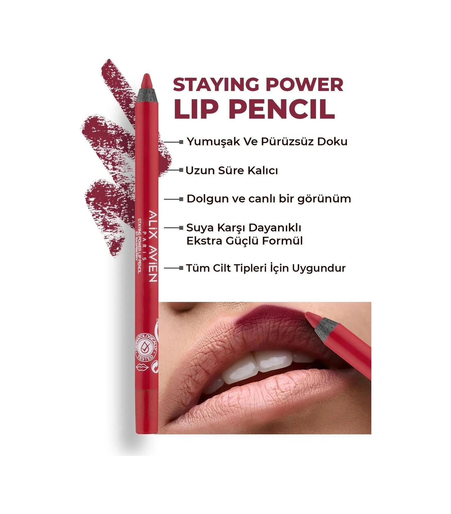 Alix Avien Suya Dayanıklı Uzun Süre Kalıcı Dolgunluk Etkili Yumuşak Uçlu Dağılma Yapmayan Dudak Kalemi Seti