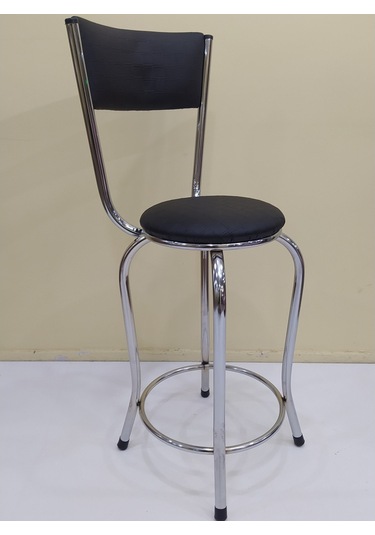 Sandalye Bar Tipi Yüksek Model Siyah 4 Adet Metal Çelik Nikelaj S