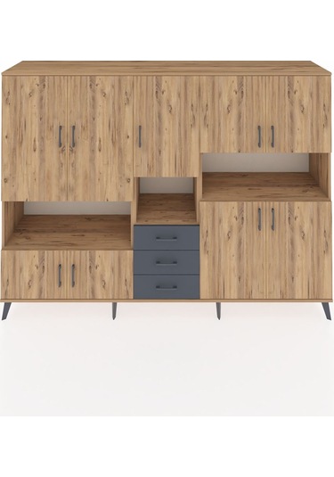 Hyperion Dolap 13 Raflı 3 Çekmeceli 9 Kapaklı 220x44x163 Çam-çam/ Çam-çam/antrasit