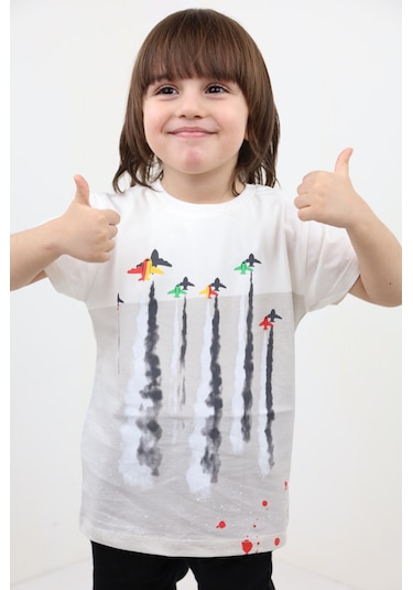 Toontoy Erkek Çocuk Jet Baskılı Tişört Ekru