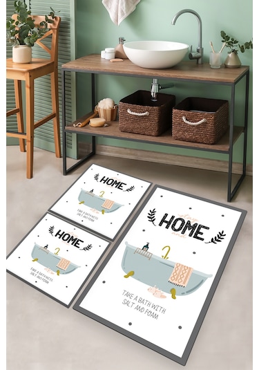 BATHTUB DJT 3 LU SET Banyo Halısı Banyo Paspası Çok Renkli
