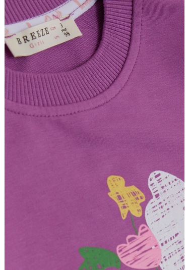 Breeze Kız Çocuk Sweatshirt Cepli Çiçek Baskılı 1-4 Yaş, Eflatun-eflatun Eflatun