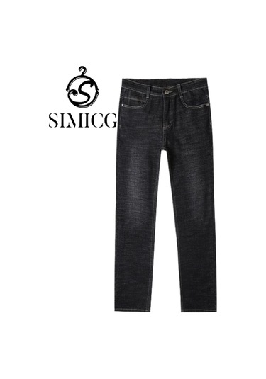 Yeni Düz Elastik Günlük Trend Erkek Kot Pantolonu Siyah